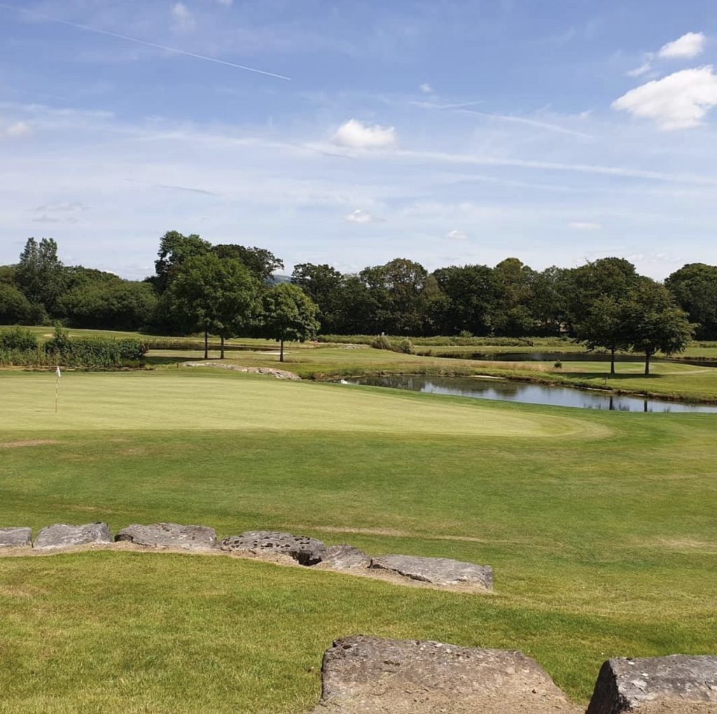 A view of one of the water hazards on The Lake Course at The Vale Resort