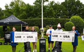 Brodi Lewis, Issie Kelly, Will Lowery and Henni Koyack taking part in the Euro leg of the Underrated Golf Tour by Steph Curry