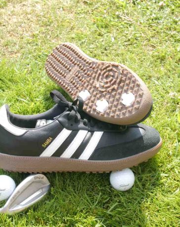header image for Adidas Samba golf shoe.
