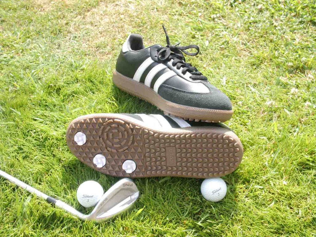 Image showing the sole of the Adidas Samba golf shoe.