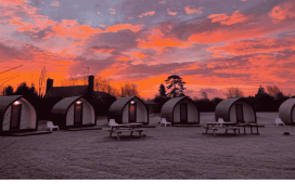 Rodway hill Golf Course Eco Pods at Dawn