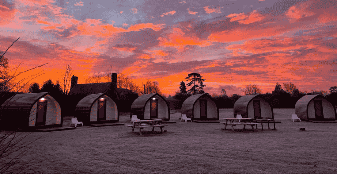 Rodway hill Golf Course Eco Pods at Dawn