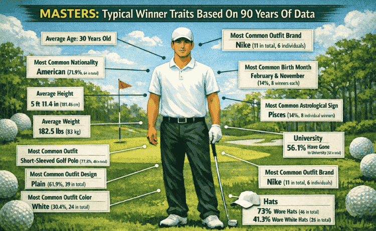 Discover the traits of a Masters winner, from age and nationality to outfit and stats. The Augusta formula revealed ahead of the big event.